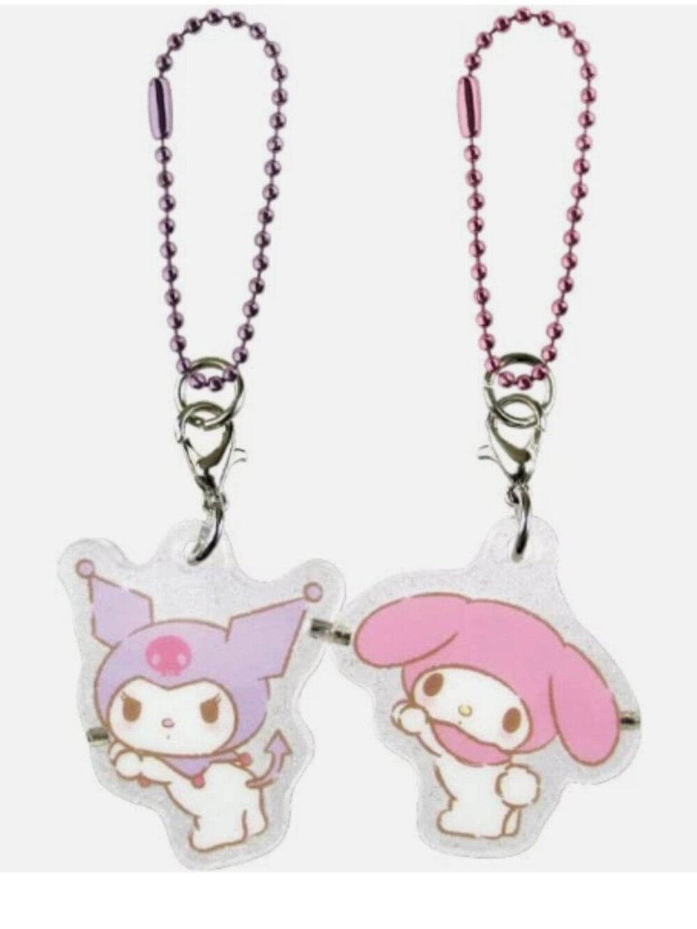(Set of 2) Couple Best Friend My Melody Kuromi Pink Keychain Holder Tote Charm